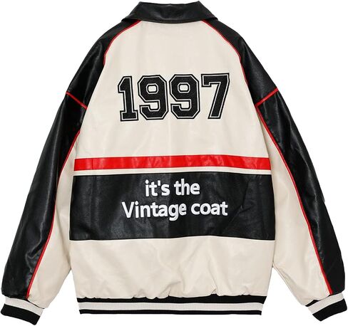 Aelfric Eden Mens Faux Leather Varsity Jacket Vintage Racing Motorcycle Graphic Bomber Jackets Oversized Streetwear Jacket in Saudi Arabia
