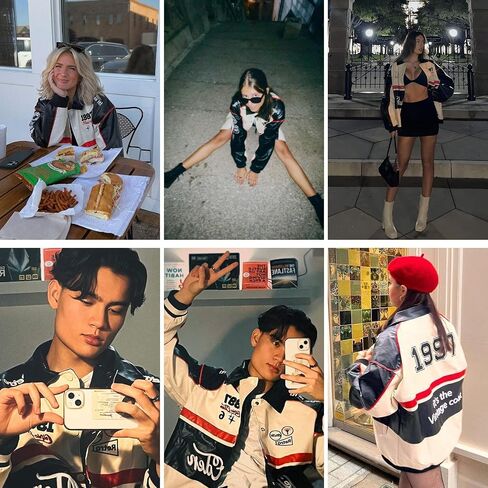 Aelfric Eden Mens Faux Leather Varsity Jacket Vintage Racing Motorcycle Graphic Bomber Jackets Oversized Streetwear Jacket in Saudi Arabia