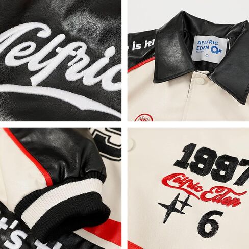 Aelfric Eden Mens Faux Leather Varsity Jacket Vintage Racing Motorcycle Graphic Bomber Jackets Oversized Streetwear Jacket in Saudi Arabia