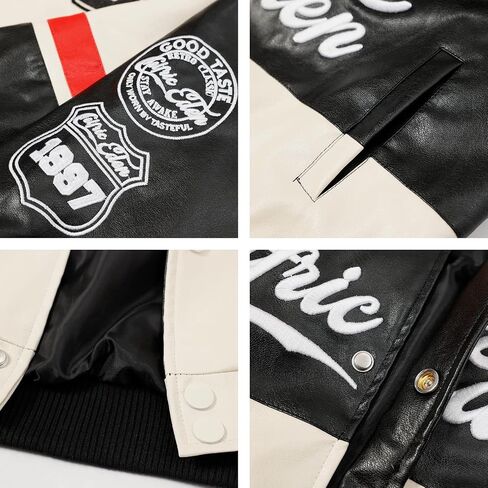 Aelfric Eden Mens Faux Leather Varsity Jacket Vintage Racing Motorcycle Graphic Bomber Jackets Oversized Streetwear Jacket in Saudi Arabia