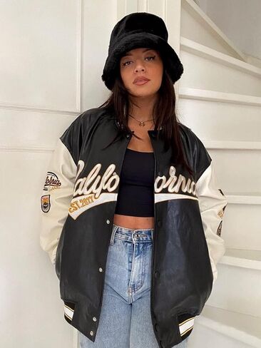 Aelfric Eden Mens Faux Leather Varsity Jacket Vintage Racing Motorcycle Graphic Bomber Jackets Oversized Streetwear Jacket in Saudi Arabia