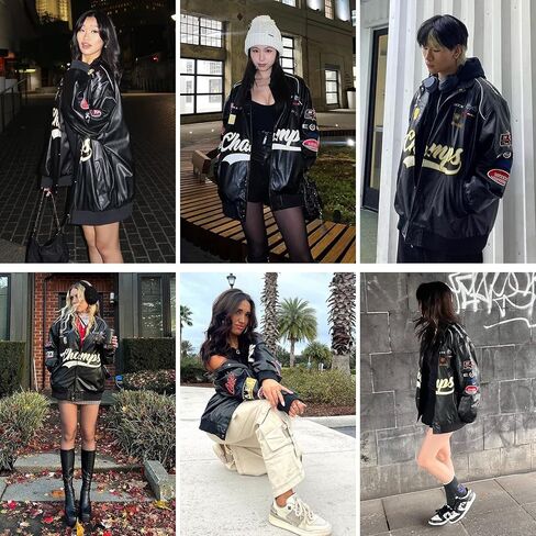 Aelfric Eden Mens Faux Leather Varsity Jacket Vintage Racing Motorcycle Graphic Bomber Jackets Oversized Streetwear Jacket in Saudi Arabia