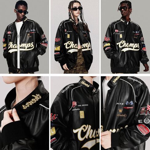 Aelfric Eden Mens Faux Leather Varsity Jacket Vintage Racing Motorcycle Graphic Bomber Jackets Oversized Streetwear Jacket in Saudi Arabia