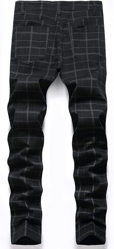 JE&NS Men's Stretch Slim Fit Flat-Front Casual Skinny Chinos Plaid Dress Pants in Kuwait