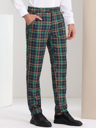 Lars Amadeus Men's Business Plaid Lightweight Regular Fit Flat Front Checked Pants in Kuwait