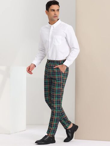 Lars Amadeus Men's Business Plaid Lightweight Regular Fit Flat Front Checked Pants in Kuwait