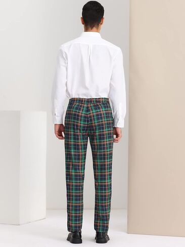 Lars Amadeus Men's Business Plaid Lightweight Regular Fit Flat Front Checked Pants in Kuwait