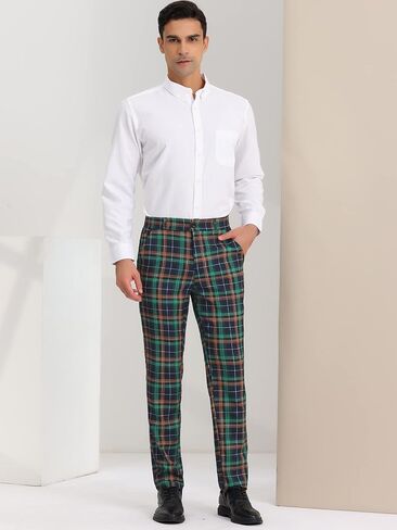 Lars Amadeus Men's Business Plaid Lightweight Regular Fit Flat Front Checked Pants in Kuwait
