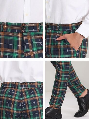 Lars Amadeus Men's Business Plaid Lightweight Regular Fit Flat Front Checked Pants in Kuwait