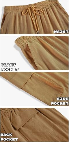 PASLTER Mens Linen Cargo Pants Lightweight Elastic Waist Drawstring Casual Loose Summer Beach Yoga Pants with Pockets in Saudi Arabia