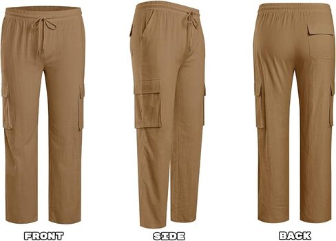 PASLTER Mens Linen Cargo Pants Lightweight Elastic Waist Drawstring Casual Loose Summer Beach Yoga Pants with Pockets in Saudi Arabia