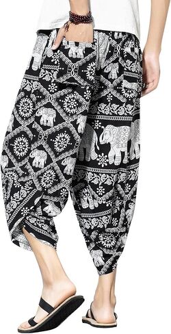 PRIJOUHE Men's Harem Capri Pants, Wide Leg Mens Capris, Summer Linen Pants in Kuwait