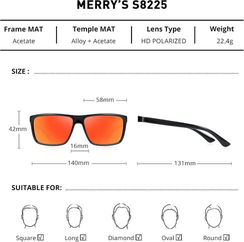 MERRY'S Rectangular Polarized Sports Sunglasses for Men Women Cycling Driving Fishing UV400 Protection S8225 in Kuwait