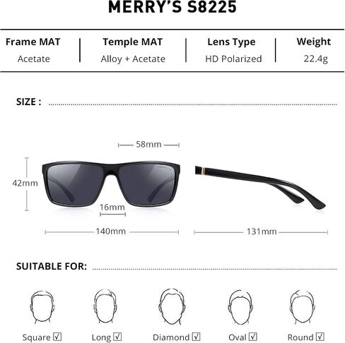 MERRY'S Rectangular Polarized Sports Sunglasses for Men Women UV400 S8225 in Kuwait