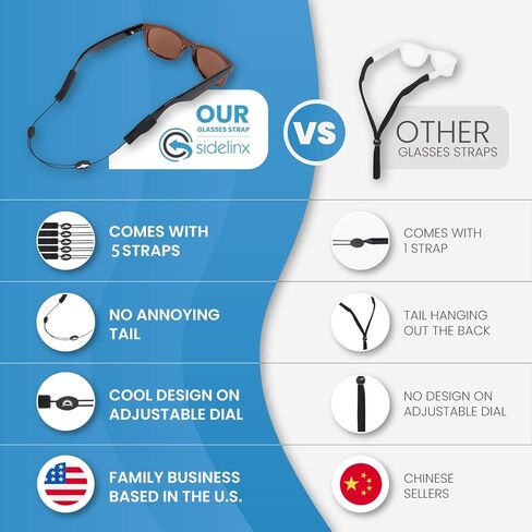 Adjustable Eyeglass Strap (Shark Style) - No Tail Sunglass Strap - Eyewear String Holder - With Bonus Glasses Cleaning Cloth in Kuwait