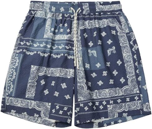 KGYA Men's Swim Trunks Waistband with Drawstring Quick Dry Seersucker Beach Shorts with Pockets in Kuwait