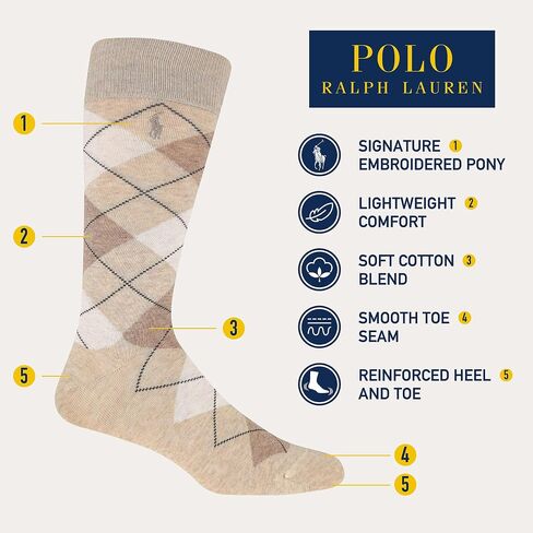 POLO RALPH LAUREN Men's Argyle Dress Crew Socks-3 Pair Pack-Soft and Lightweight Cotton Comfort in Saudi Arabia