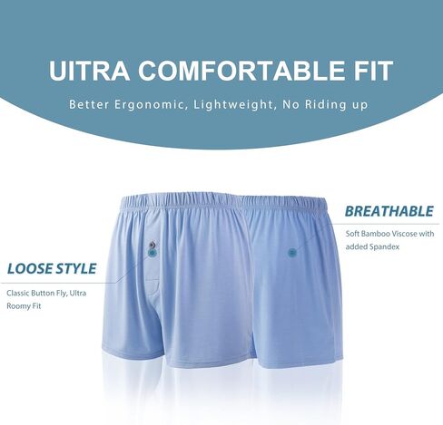BAMBOO COOL Men's Boxers Soft Underwear Classics Bamboo Viscose Boxer Shorts for Men with Button Fly 3 Pack in Saudi Arabia