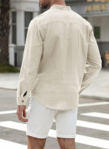 JMIERR Mens Cotton Linen Henley Shirt Casual Button Down Short Sleeve Tropical Shirts Summer Beach T Shirts in Saudi Arabia