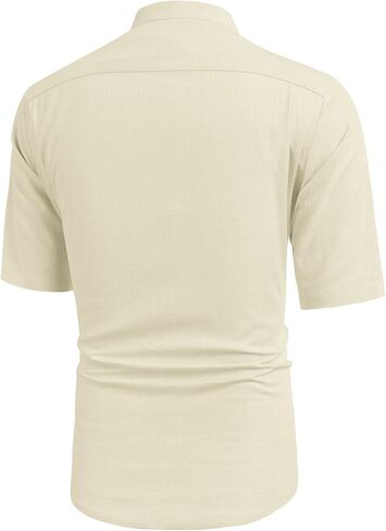 COOFANDY Men's Linen Henley Shirts Short Sleeve Casual Banded Collar Shirt Summer Beach Hippie T Shirts in Saudi Arabia