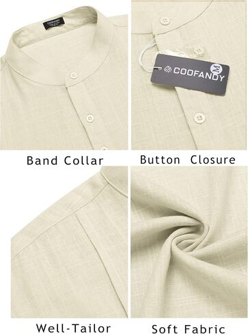 COOFANDY Men's Linen Henley Shirts Short Sleeve Casual Banded Collar Shirt Summer Beach Hippie T Shirts in Saudi Arabia