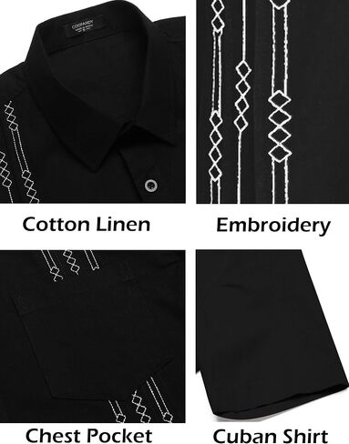 COOFANDY Men's Short Sleeve Linen Shirt Cuban Beach Tops Pocket Guayabera Shirts in Saudi Arabia