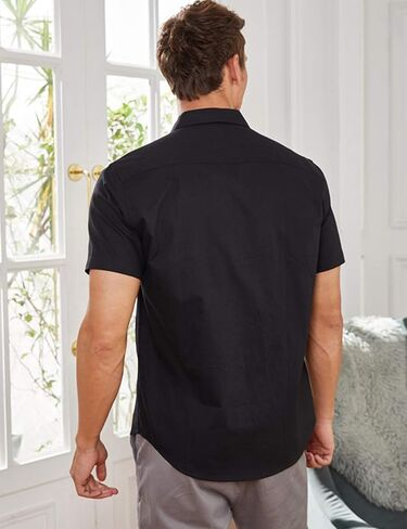 COOFANDY Men's Short Sleeve Linen Shirt Cuban Beach Tops Pocket Guayabera Shirts in Saudi Arabia
