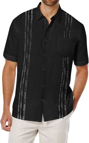 COOFANDY Men's Short Sleeve Linen Shirt Cuban Beach Tops Pocket Guayabera Shirts in Saudi Arabia