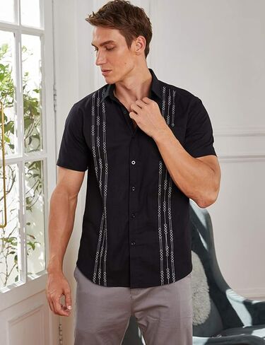 COOFANDY Men's Short Sleeve Linen Shirt Cuban Beach Tops Pocket Guayabera Shirts in Saudi Arabia