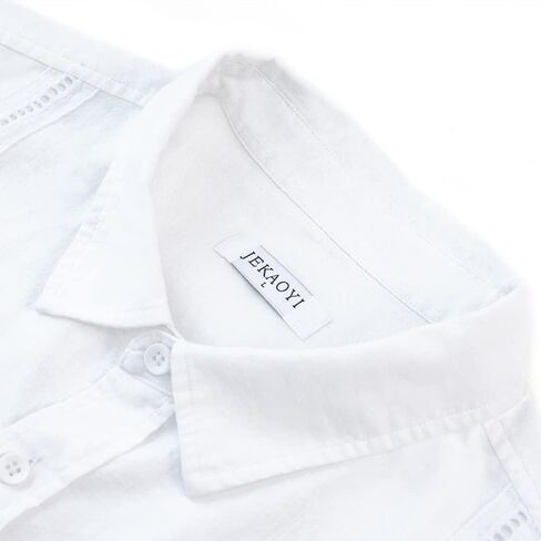 Mens Casual Linen Cotton Button Down Short Sleeve Shirts Cuban Camp Guayabera Beach Tops in Kuwait