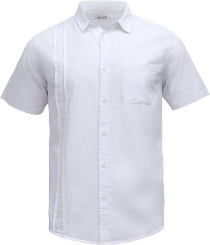 Mens Casual Linen Cotton Button Down Short Sleeve Shirts Cuban Camp Guayabera Beach Tops in Kuwait