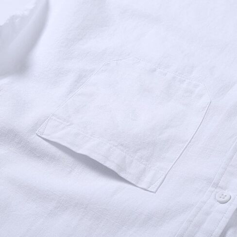 Mens Casual Linen Cotton Button Down Short Sleeve Shirts Cuban Camp Guayabera Beach Tops in Kuwait