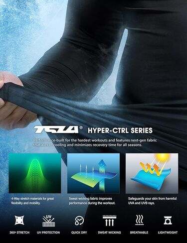 TSLA Men's UPF 50+ Compression Shirts, Cool Dry Long Sleeve Athletic Tops, Sports Baselayer Workout Shirt in Kuwait