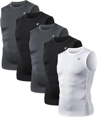 TELALEO 5 Pack Men's Athletic Compression Shirts Sleeveless Workout Tank Top Sports Base Layer Running Basketball in Saudi Arabia