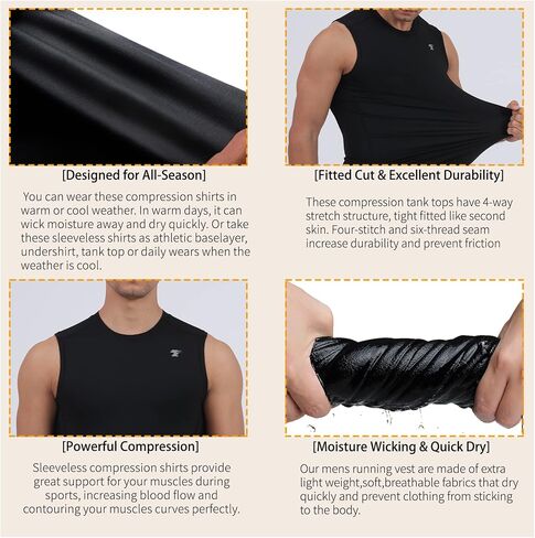 TELALEO 5 Pack Men's Athletic Compression Shirts Sleeveless Workout Tank Top Sports Base Layer Running Basketball in Saudi Arabia