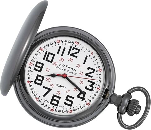 Gotham Men's Gunmetal Railroad Polished Finish Covered Quartz Pocket Watch # GWC15044B in Saudi Arabia