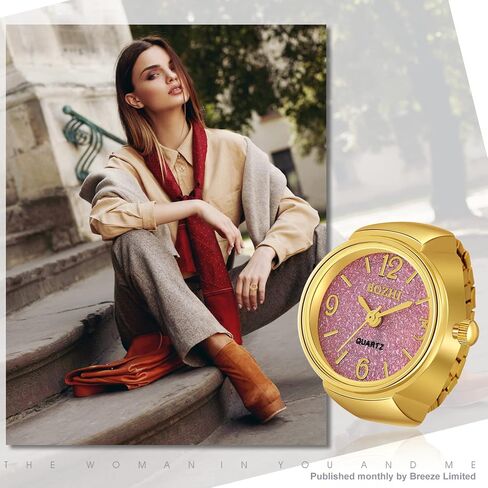 JewelryWe Men Women 7PCS Finger Watches Set Gold/Silver Plated Elastic Watch Rings Glitter Round Dial Quartz Ring Watches for Mother’s Day in Kuwait