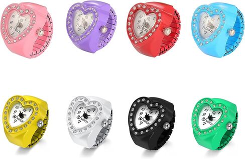 JewelryWe Men Women 7PCS Finger Watches Set Gold/Silver Plated Elastic Watch Rings Glitter Round Dial Quartz Ring Watches for Mother’s Day in Kuwait