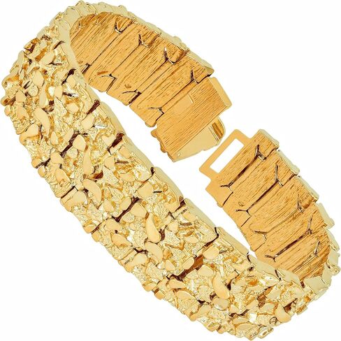 LIFETIME JEWELRY 23mm Rugged Nugget Link Bracelet for Men and Women 24k Gold Plated in Saudi Arabia
