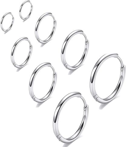 316L Surgical Stainless Steel Huggie Hoop Earrings 6mm 8mm 10mm 11mm 12mm 14mm Hypoallergenic Earrings Hoop Cartilage Helix Lobes Hinged Sleeper Earrings For Men Women Girls in Saudi Arabia
