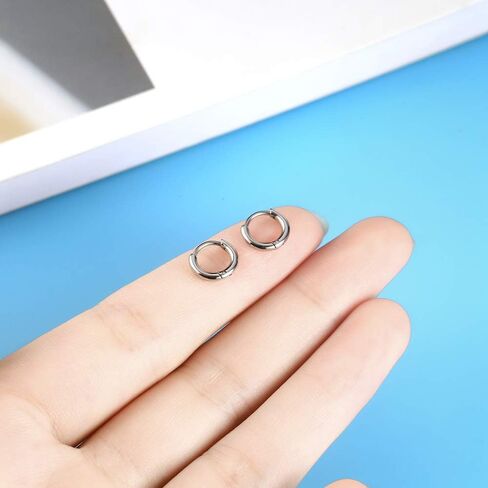 316L Surgical Stainless Steel Huggie Hoop Earrings 6mm 8mm 10mm 11mm 12mm 14mm Hypoallergenic Earrings Hoop Cartilage Helix Lobes Hinged Sleeper Earrings For Men Women Girls in Saudi Arabia
