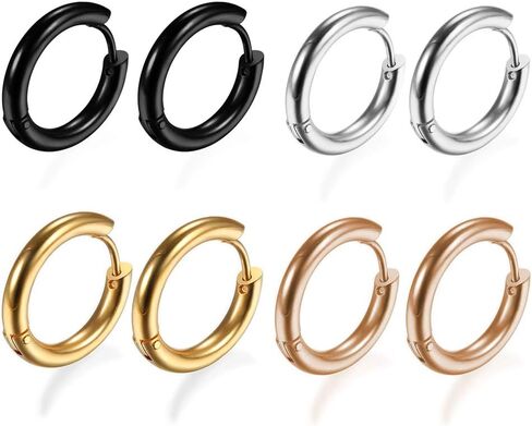 316L Surgical Stainless Steel Huggie Hoop Earrings 6mm 8mm 10mm 11mm 12mm 14mm Hypoallergenic Earrings Hoop Cartilage Helix Lobes Hinged Sleeper Earrings For Men Women Girls in Saudi Arabia