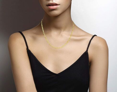 Miabella Solid 18K Gold Over Sterling Silver Italian 5mm Diamond-Cut Figaro Link Chain Necklace for Women Men, 925 Made in Italy in Saudi Arabia