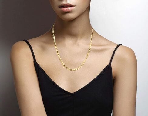 Miabella Solid 18K Gold Over Sterling Silver Italian 5mm Diamond-Cut Figaro Link Chain Necklace for Women Men, 925 Made in Italy in Saudi Arabia