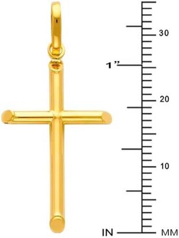 قلادة صليب كلاسيكية دينية من الذهب الأصفر الحقيقي عيار 14 قيراط - تتوفر 5 أحجام مختلفة in Kuwait