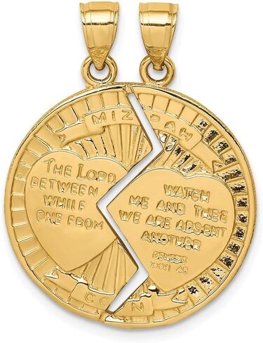 Solid 14k Yellow Gold Breakable Break Apart Mizpah Pendant Charm in Saudi Arabia