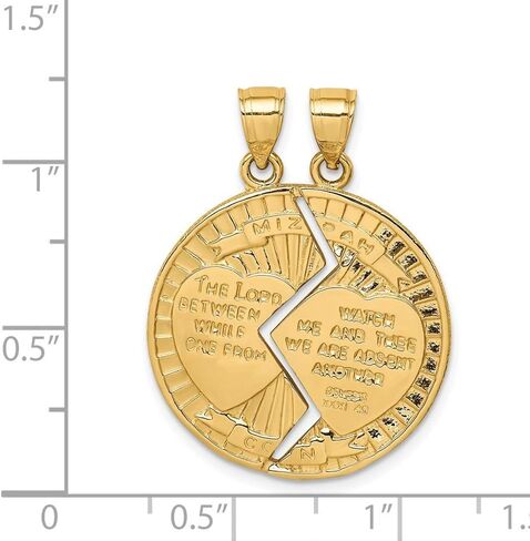 Solid 14k Yellow Gold Breakable Break Apart Mizpah Pendant Charm in Saudi Arabia