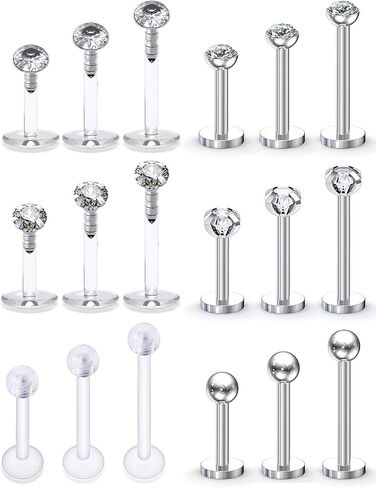 SCERRING 16G Lip Rings Clear CZ Labret Monroe Lip Ring Tragus Nail Helix Earring Stud Piercing Jewelry Bar Length 6mm 8mm 10mm 6-18PCS in Saudi Arabia