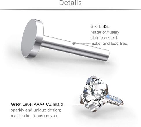 SCERRING 16G Lip Rings Clear CZ Labret Monroe Lip Ring Tragus Nail Helix Earring Stud Piercing Jewelry Bar Length 6mm 8mm 10mm 6-18PCS in Saudi Arabia