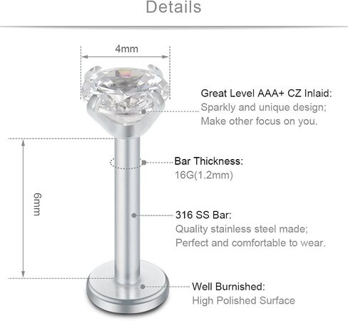 SCERRING 16 جرام حلقات الشفاه واضحة تشيكوسلوفاكيا Labret مونرو الشفاه الدائري الزنمة مسمار اللولب القرط مسمار ثقب المجوهرات بار طول 6 مللي متر 8 مللي متر 10 مللي متر 6-18 قطعة in Kuwait